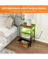 gaomon Nightstand Set of 2 with Charging Station and Led Lights