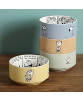 Peanuts Snoopy Bonbon Bites 4 Piece 5.5" Decorated Stoneware Ceramic Stackable Bowl Set