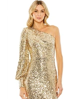 Mac Duggal Women's One Sleeve Sequin Mini Dress