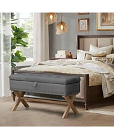 The Pop Home 35 Inch Button-Tufted Storage Ottoman, Linen Bench for End of Bed-The