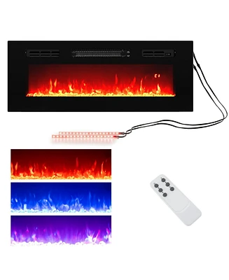 Sugift 36 Inches Electric Fireplace Heater Recessed with Led Strip Lights and Remote Control