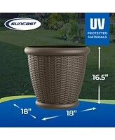 Suncast Willow 18 Inch Diameter Resin Decorative Wicker Patio Planter Pot, Java