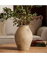 LuxenHome Rustic Brown Ribbed Terracotta 13.2-Inch Tall Urn Vase