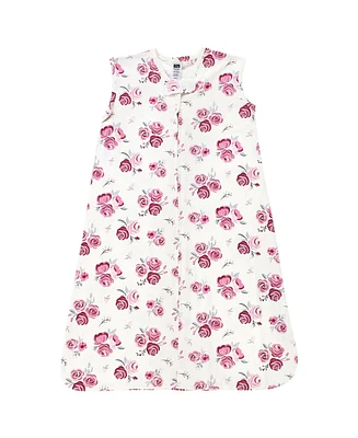 Hudson Baby Girls Cotton Sleeveless Wearable Sleeping Bag, Sack, Blanket, Rose, 0-6 Months