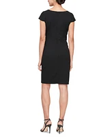 Sl Fashions Women's V-Neck Twist-Detail Sheath Dress