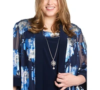 R & M Richards Plus Floral Foil Jacket Necklace Dress