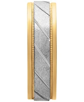 Men's Diagonal Texture Two-Tone Wedding Band Sterling Silver & 18k Gold-Plate