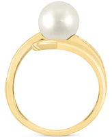 Effy Cultured Freshwater Pearl (8mm) & Diamond (1/10 ct. t.w.) Openwork Swirl Statement Ring in 14k Gold