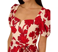 Adrianna by Papell Women's Floral-Print Puffed-Sleeve Dress