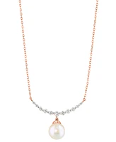 Effy Cultured Akoya Pearl (6mm) & Diamond (1/6 ct. t.w.) Fancy 18" Collar Necklace in 14k Rose Gold