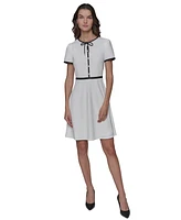 Karl Lagerfeld Paris Women's Beaded-Button Contrast-Trim Dress