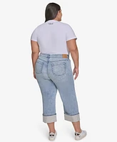 Karl Lagerfeld Paris Plus Mid-Rise Crystal Cuffed Jeans, Exclusively at Macy's