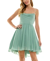 City Studios Juniors' Faux-Pearl-Strap Fit & Flare Chiffon Dress