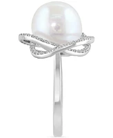 Effy Cultured Freshwater Pearl (10mm) & Diamond (1/3 ct. t.w.) Spiral Knot Statement Ring in 14k White Gold