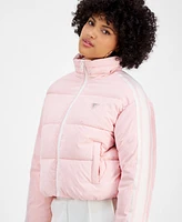 Guess Women's Jean Mock-Neck Zip-Front Puffer Jacket
