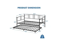 gaomon Twin Daybed with Trundle, Metal Twin Size Daybed with Pullout Trundle 6 Casters, Steel Slat Support Sofa Bed for Living Room, Bedroom