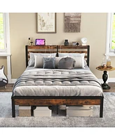 Sugift Queen Size Bed Frame with Charging Station and Storage Headboard