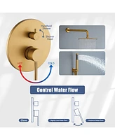 Casainc 10 Inch Wall Mounted Round Shower System Set with Handheld Spray