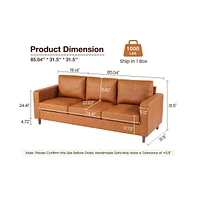 gaomon 85" Leather Couch for Living Room, Modern Sofa Couches with Padded backrest, Upholstered Sofa with Armrests and Comfy Cushions, Deep Seat Sofas