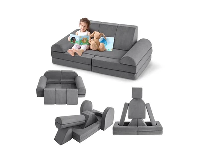 gaomon 10PCS Modular Kids Play Couch, Kids Couch for Playroom Kids Modular Couch, Convertible Foam Couch Kids Play Set for Creative Play, Modular Couc