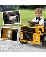 Qaba 12V Kids Ride-On Dump Truck w/ Electric Dump Bed & Shovel