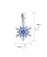 Bling Jewelry Winter Blue Crystal Dangle Snowflake Bead Charm .925Sterling Silver