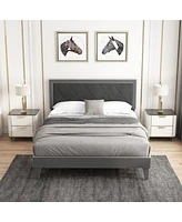 Sugift Queen Platform Bed with High Headboard and Wooden Slats