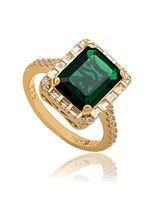 Suzy Levian New York Sterling Silver Emerald-Cut Cubic Zirconia Baguette Halo Ring