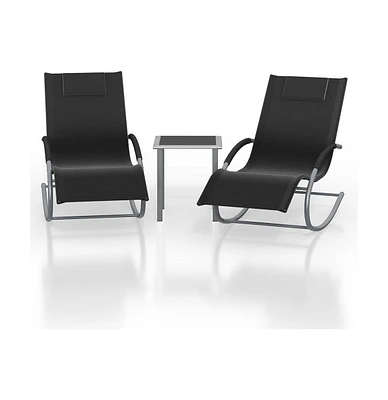 gaomon Outdoor Patio Chaise Lounge Set of 2, 3 Pieces Rocking Chairs with Arm, Headrests Side Table