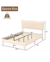 Sugift Queen Size Bed Frame with Nail Headboard and Wooden Slats
