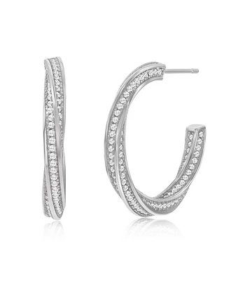 Suzy Levian Sterling Silver & White Cubic Zirconia Pave Twisted Hoop Earrings