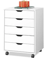 Devaise 5-Drawer Chest, Wood Storage File Cabinet with Wheels