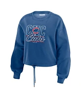 Wear by Erin Andrews Women's Navy Chicago Cubs Washed Fleece Sweatshirt Shorts Lounge Set