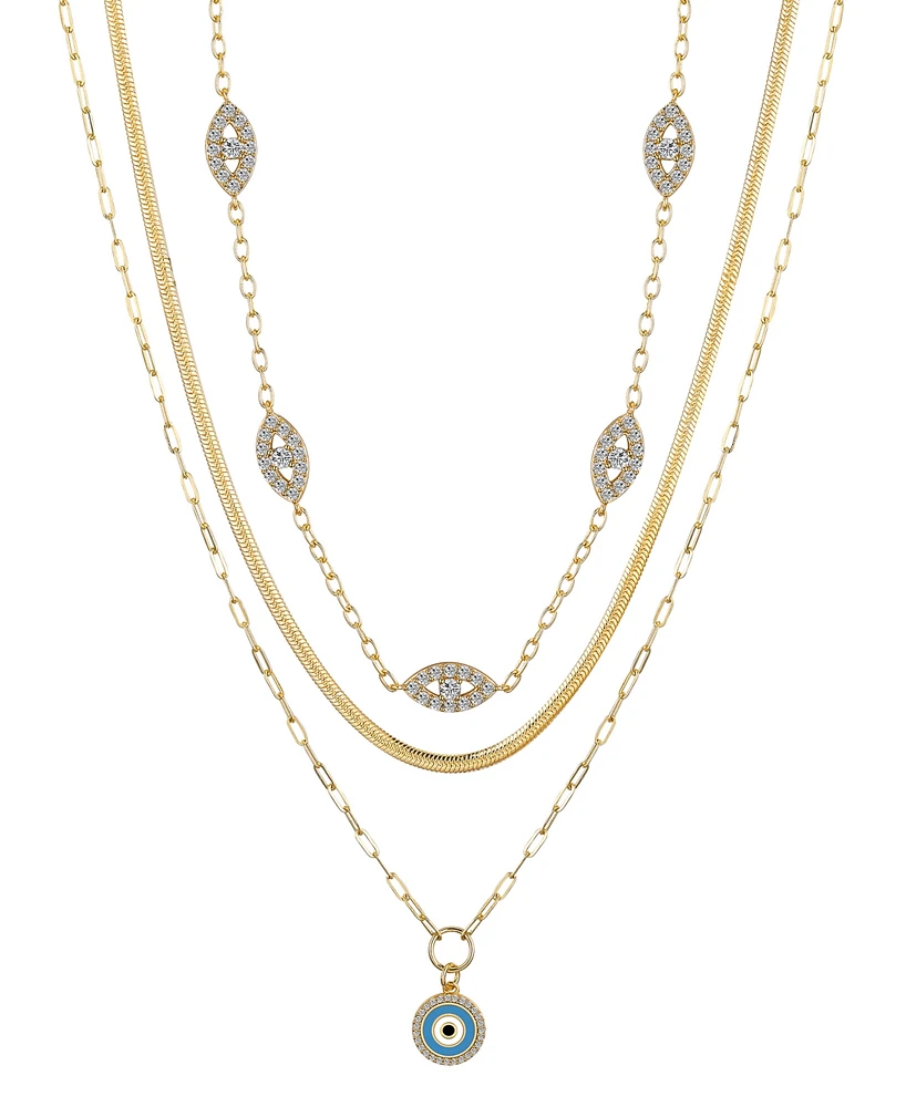 Unwritten Cubic Zirconia Evil Eye Paperclip Layered Pendant Necklace Set