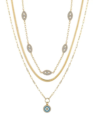 Unwritten Cubic Zirconia Evil Eye Paperclip Layered Pendant Necklace Set