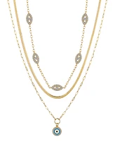 Unwritten Cubic Zirconia Evil Eye Paperclip Layered Pendant Necklace Set