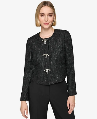 Karl Lagerfeld Paris Women's Bow-Trim Tweed Jacket