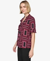 Karl Lagerfeld Paris Women's Printed Ruffled Flutter-Sleeve Blouse