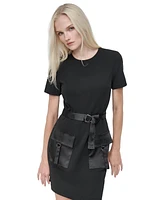 Dkny Women's Jewel-Neck Cargo-Pocket Short-Sleeve Dress