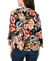 Sam & Jess Petite Printed V-Neck 3/4-Tie-Sleeve Top