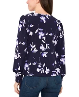 Sam & Jess Petite Printed Faux-Wrap Long-Sleeve Top