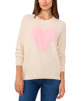 CeCe Women's Heart-Print Crewneck Long-Sleeve Sweater