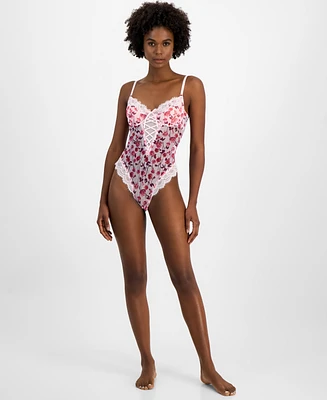 I.n.c. International Concepts Women's Floral Mesh Thong Bodysuit, Exclusively at Macy's