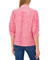 CeCe Women's Ruched-Sleeve Printed Collared Blouse