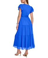 Dkny Women's Faux-Wrap Cap-Sleeve Tiered Midi Dress