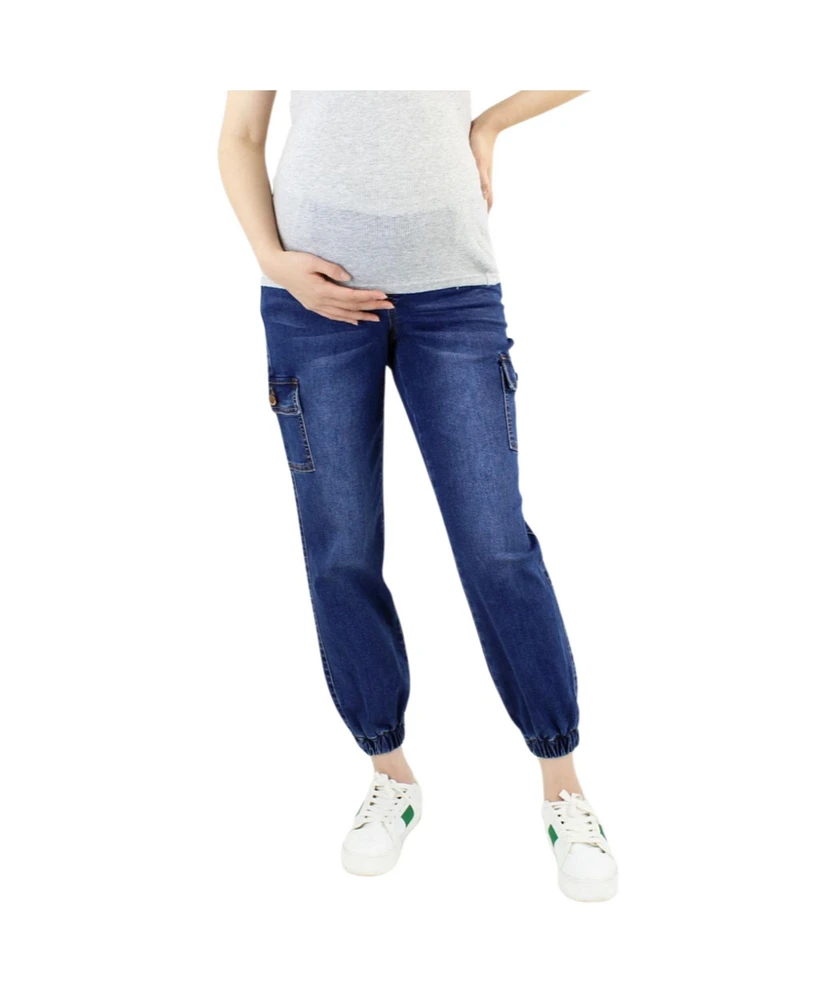 Indigo Poppy Maternity Denim Cargo Jogger