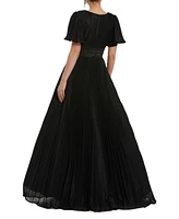 Mac Duggal Women's Pleated Shimmering Georgette Flutter Sleeve Gown