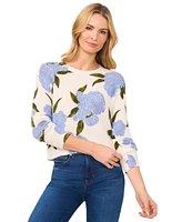 CeCe Women's Long-Sleeve Floral Crewneck Sweater