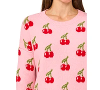 CeCe Women's Cherry Jacquard Crewneck Sweater