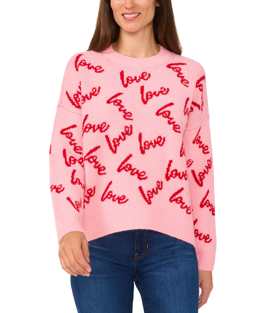 CeCe Women's Love Jacquard Crewneck Sweater